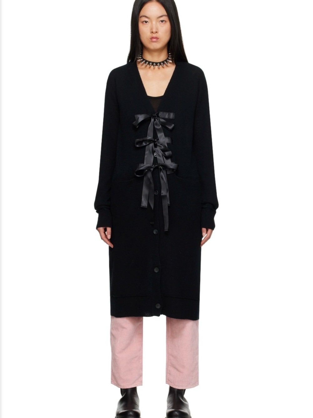 R13 Black Tape Tie Long Cashmere Cardigan Size XS